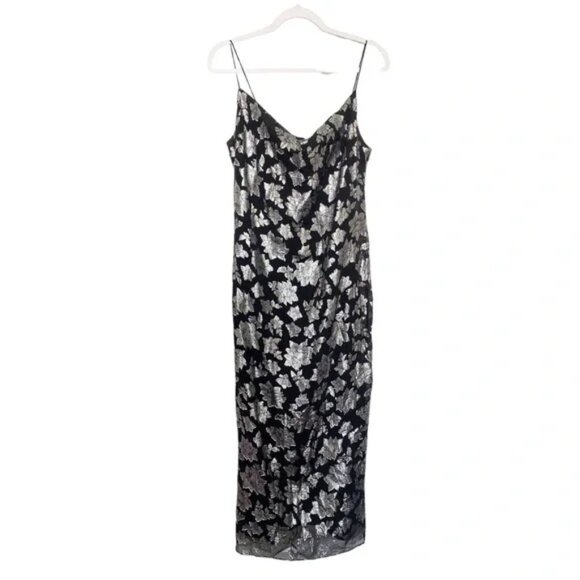 Club Monaco Jacquard Silk-Blend Black/Silver Slip Dress NWOT - Size 4 - Picture 5 of 13
